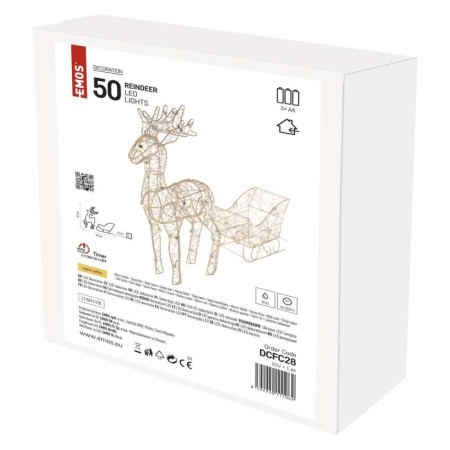 Decorazione Natalizia LED Renna con Slitta 47 cm con Luce Bianca Calda e Timer | Emos DCFC28