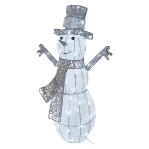 Pupazzo di Neve Natalizio LED in Rattan 82 cm con Luce Bianca Fredda e Timer 2