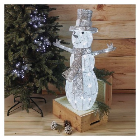 Pupazzo di Neve Natalizio LED in Rattan 82 cm con Luce Bianca Fredda e Timer Pupazzo di Neve Natalizio LED in Rattan 82 cm con Luce Bianca Fredda e Timer