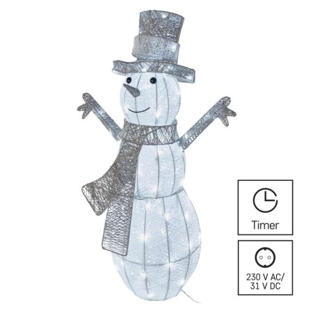 Pupazzo di Neve Natalizio LED in Rattan 82 cm con Luce Bianca Fredda e Timer | Emos DCFC33