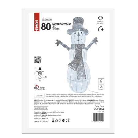 Pupazzo di Neve Natalizio LED in Rattan 82 cm con Luce Bianca Fredda e Timer | Emos DCFC33