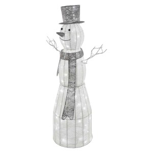 Pupazzo di Neve Natalizio LED in Rattan 124 cm, Luce Fredda da Interno con Timer 2