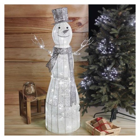 Pupazzo di Neve Natalizio LED in Rattan 124 cm, Luce Fredda da Interno con Timer Pupazzo di Neve Natalizio LED in Rattan 124 cm, Luce Fredda da Interno con Timer