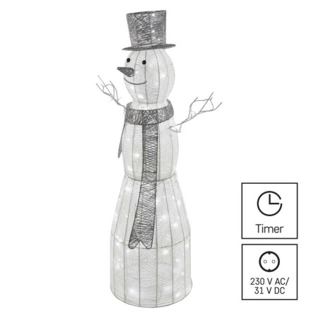 Pupazzo di Neve Natalizio LED in Rattan 124 cm, Luce Fredda da Interno con Timer | Emos DCFC01