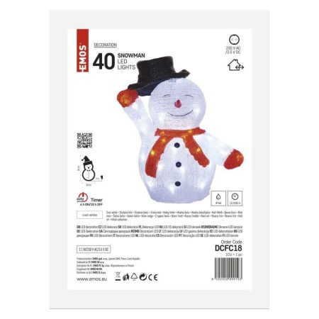 Pupazzo di Neve LED con Cappello 36 cm, per Interno ed Esterno, con Timer | Emos DCFC18