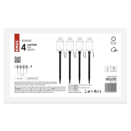 Set di 4 Lanterne LED da Giardino, Bianco, Luce Bianca Fredda, per Esterni e Interni | EMOS DCLC01