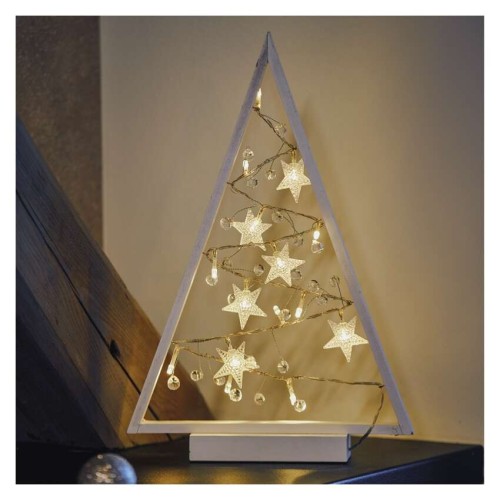 Decorazione in Legno Albero con Stelle 15 Led a batterie