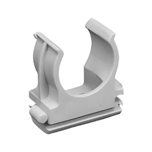 Clips Fissatubo a Scatto Ø25 mm per tubi rigidi e flessibili, colore grigio RAL 7035, struttura resistente e facile da montare.