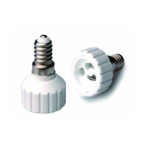 Convertitore di attacco E14 a GU10 termoplastico bianco.