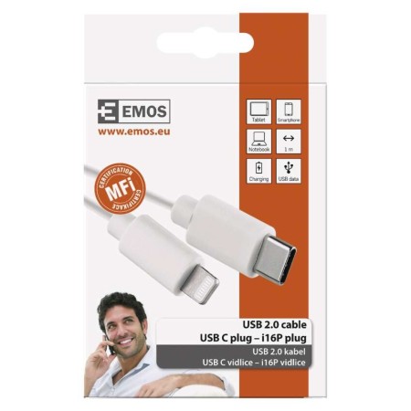 CAVO USB-C a Lightning 2.0 i16P 1m Bianco – Ricarica e Trasferimento Dati Certificato MFi | EMOS SM7015W