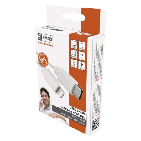 CAVO USB-C a Lightning 2.0 i16P 1m Bianco – Ricarica e Trasferimento Dati Certificato MFi | EMOS SM7015W