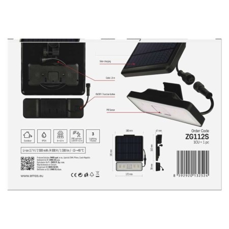 Applique LED Solare 4000K con Sensore PIR, 1300lm, Staffa Orientabile IP54 | Emos ZG112S