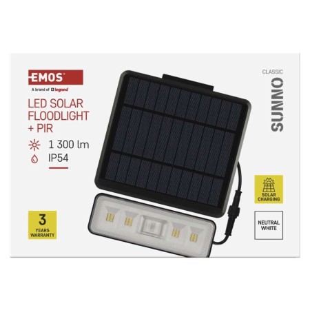 Applique LED Solare 4000K con Sensore PIR, 1300lm, Staffa Orientabile IP54 | Emos ZG112S