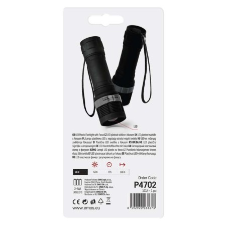 Torcia LED Compatta P4702 con Zoom 75 Lumen - 3x AAA | Emos P4702
