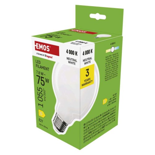 Lampadina LED Globo G95 E27 7.8W (75W) 1055lm 4000K Vetro Opale | Emos ZF2D53