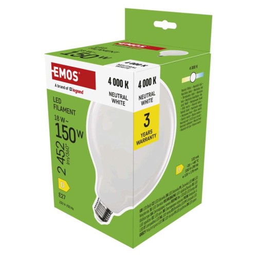 Lampadina LED Globo G125 E27 18W (150W) 2452lm 4000K Vetro Opale | Emos ZF2D83