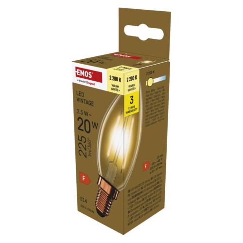 Lampadina LED Vintage Candela E14 2.5W (20W) 225lm 2700K Vetro Ambra | Emos Z5013