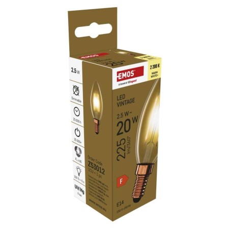Lampadina LED Vintage Candela E14 2.5W (20W) 225lm 2200K Vetro Ambra | Emos Z53013
