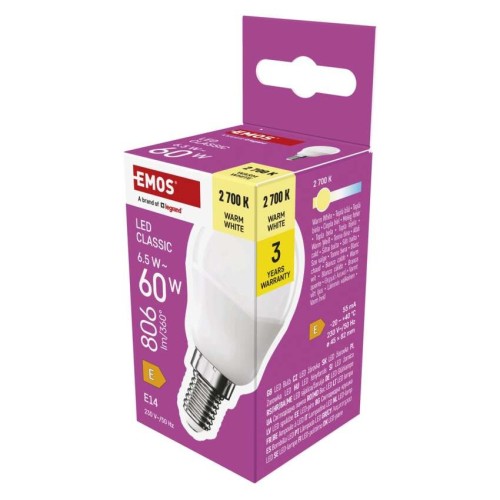 Lampadina LED Mini Globo E14 6.5W (60W) 806lm 2700K Luce Calda
