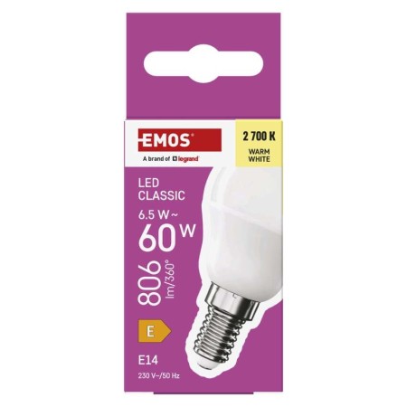 Lampadina LED Mini Globo E14 6.5W (60W) 806lm 2700K Luce Calda | Emos ZQ1E41