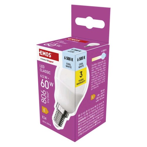 Lampadina LED Mini Globo E14 6.5W (60W) 806lm 6500K Luce Fredda