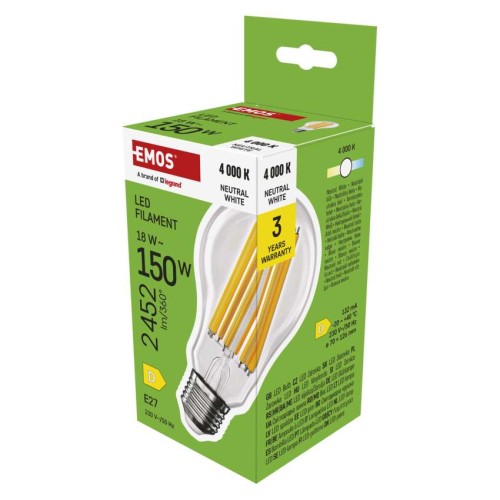 Lampadina LED Filamento A70 E27 18W (150W) 2452lm 4000K | Emos ZF5D83