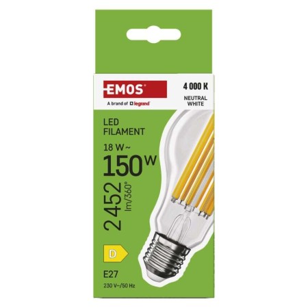 Lampadina LED Filamento A70 E27 18W (150W) 2452lm 4000K Luce Naturale | Emos ZF5D83