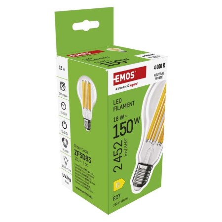 Lampadina LED Filamento A70 E27 18W (150W) 2452lm 4000K Luce Naturale | Emos ZF5D83