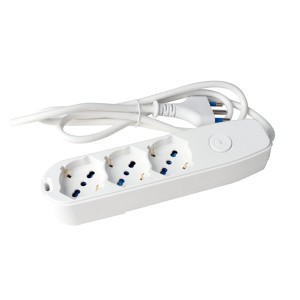 Multipresa Bianca 3 Posti con Interruttore, 3 Universali Cavo 1,5m | Ecova 30101X