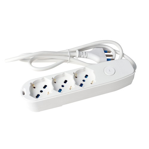 Multipresa Bianca 3 Posti con Interruttore, 3 Universali Cavo 1,5m | Ecova 30101X