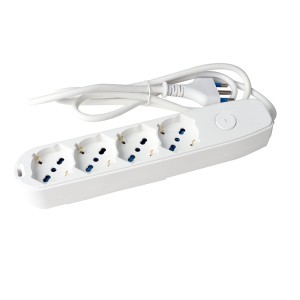 Multipresa Bianca 4 Posti con Interruttore, 4 Universali Cavo 1,5m | Ecova 30079X