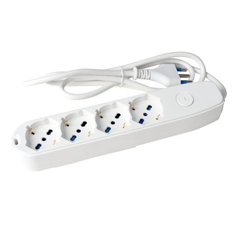 Multipresa Bianca 4 Posti con Interruttore, 4 Universali Cavo 1,5m | Ecova 30079X