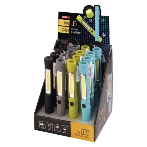 Espositore con 16 Torce COB LED EMOS P3897, 230 lm, con Clip e Magnete