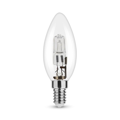 Lampadina alogena oliva E14 18W, CRI 100, luce calda e dimmerabile.