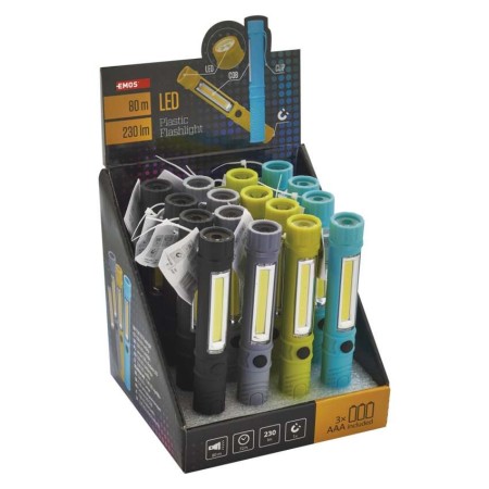 Espositore 16 Torce COB LED 230 lm, con Clip e Magnete | EMOS P3897