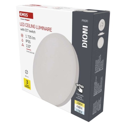 Plafoniera LED DIONI Bianca 15W/10W con regolazione potenza e temperatura colore