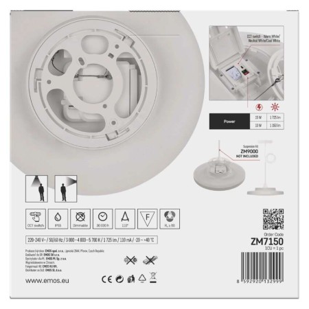 Plafoniera LED DIONI Bianca 15W/10W CCT 3000K 4000K 5700K IP55 Ø280mm | EMOS ZM7150