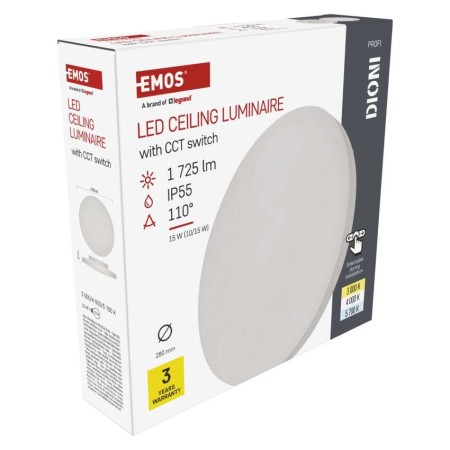 Plafoniera LED DIONI Bianca 15W/10W CCT 3000K 4000K 5700K IP55 Ø280mm | EMOS ZM7150