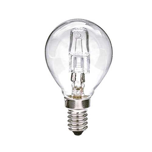 Lampadina alogena sfera E14 42W, CRI 100, luce calda e dimmerabile.