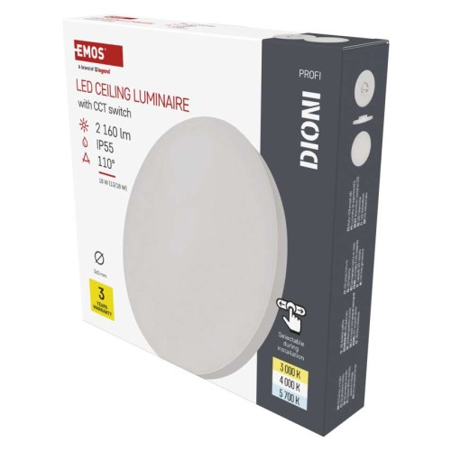 Plafoniera LED DIONI Bianca 18W/13W con regolazione potenza e temperatura colore