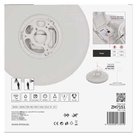 Plafoniera LED DIONI Bianca 18W/13W CCT 3000K 4000K 5700K IP55 Ø360mm | EMOS ZM7151