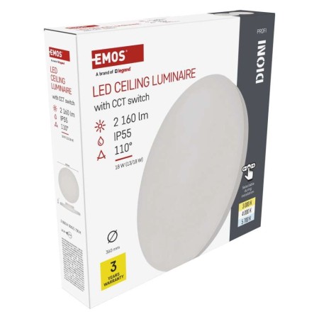 Plafoniera LED DIONI Bianca 18W/13W CCT 3000K 4000K 5700K IP55 Ø360mm | EMOS ZM7151