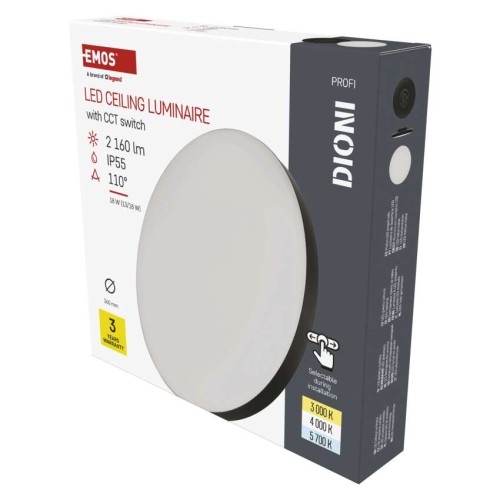 Plafoniera LED DIONI Nera 18W/13W con regolazione potenza e temperatura colore