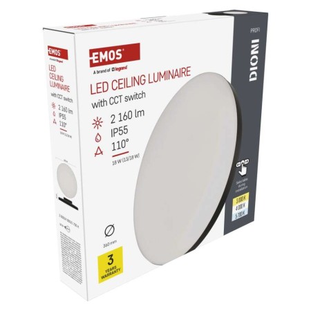 Plafoniera LED DIONI Nera 18W/13W CCT 3000K 4000K 5700K IP55 Ø360mm | EMOSZM7154
