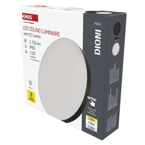 Plafoniera LED DIONI Nera 15W/10W con regolazione potenza e temperatura colore
