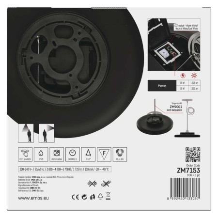 Plafoniera LED DIONI Nera 15W/10W CCT 3000K 4000K 5700K IP55 Ø280mm | EMOS ZM7153