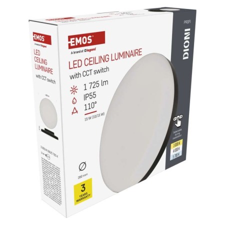 Plafoniera LED DIONI Nera 15W/10W CCT 3000K 4000K 5700K IP55 Ø280mm | EMOS ZM7153