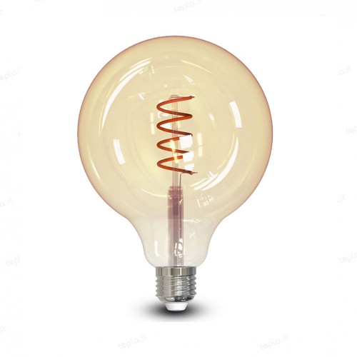 Lampadina LED Vintage Globo D95 E27 4W, 2200K, bianco caldo, vetro ambra, filamento a spirale, design retr