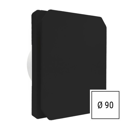 Aspiratore da muro Levante nero d.90mm con design quadrato moderno e valvola antiriflusso automatica