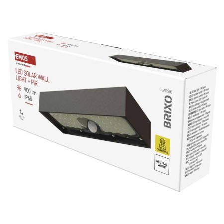 Applique Solare a LED BRIXO Nera con Sensore di Movimento 350lm 4000K IP65 | EMOS ZG162S
